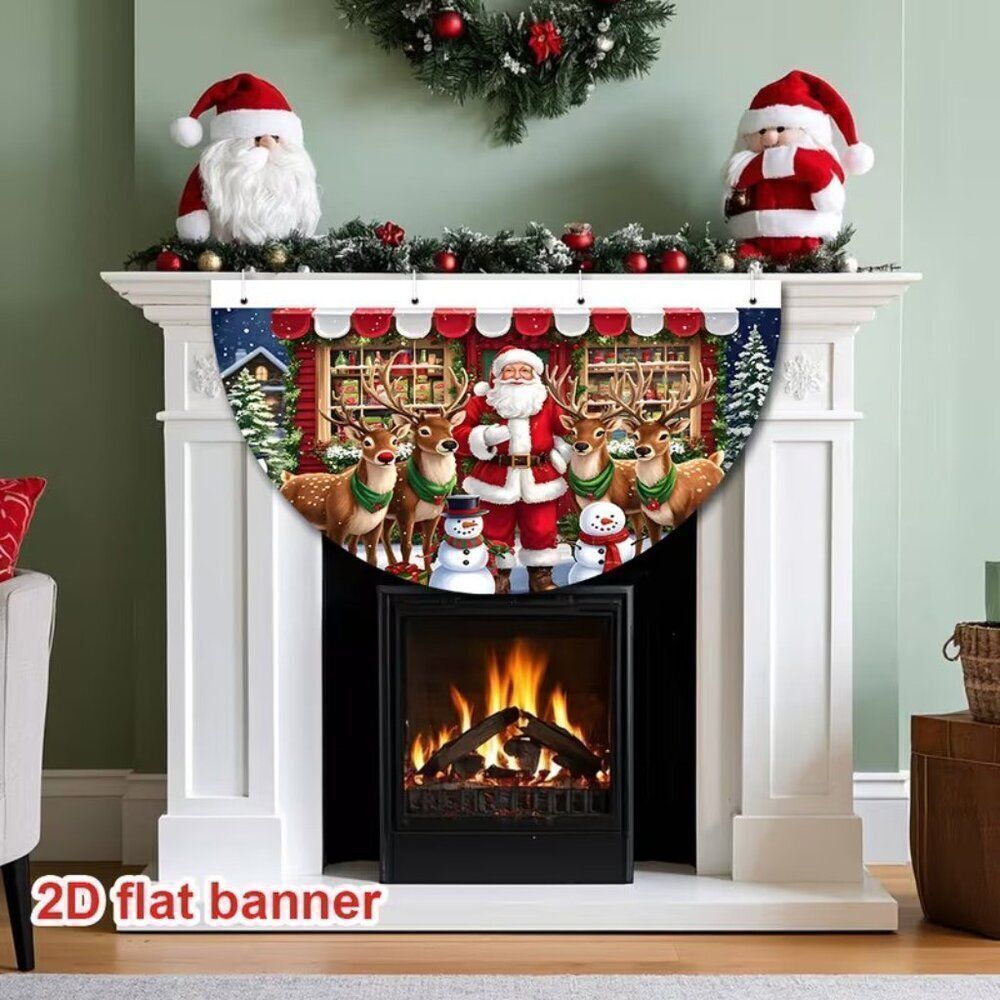 19 x 35 Holiday Wall Banner Festive Christmas Snowman Santa's Home and Reindeer